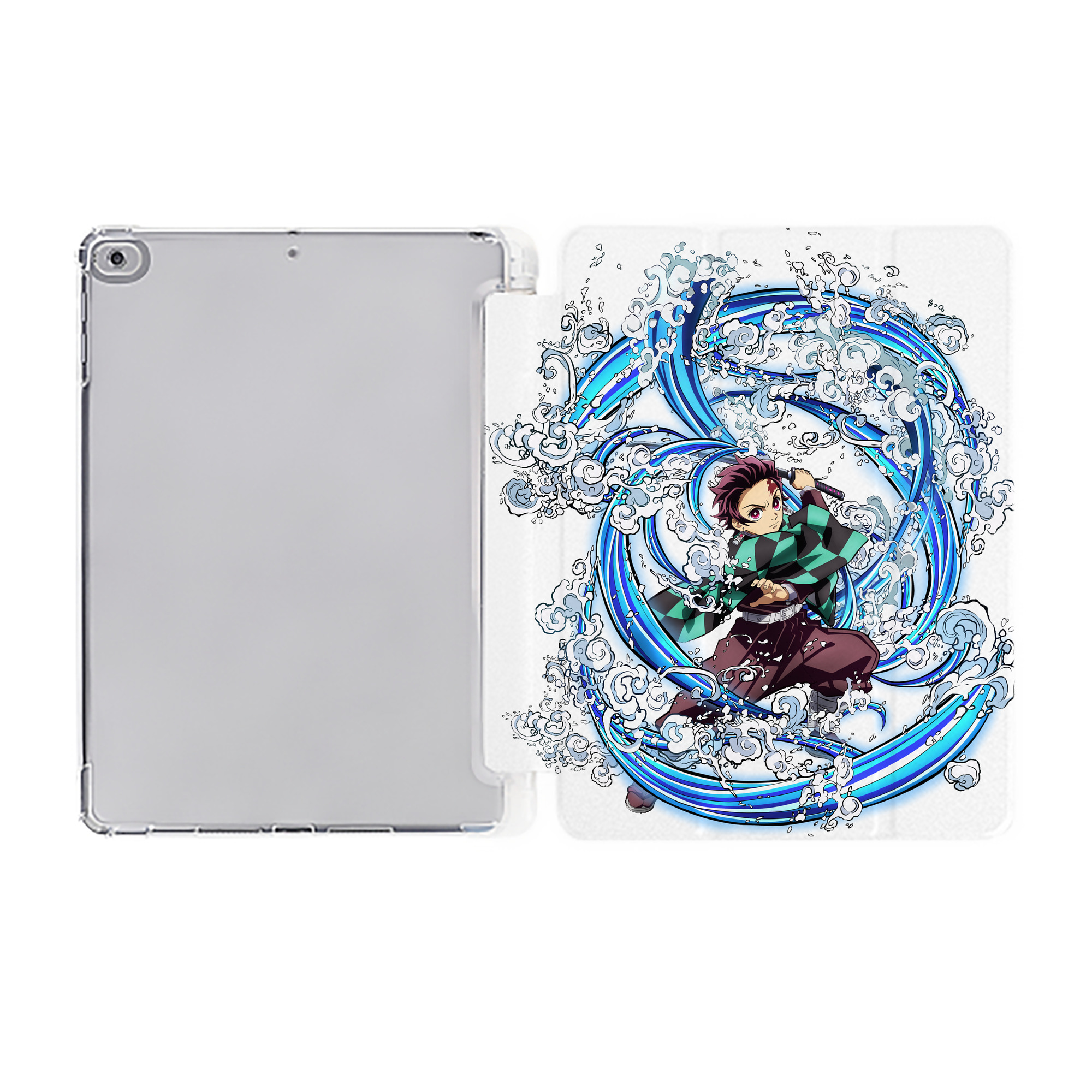 （画像用） 鬼滅の刃 竈門 炭治郎／かまど たんじろう Kamado Tanjirou IPad ケース ペン収納付き 三つ折りスタンド PUレザー×シリコン 対応機種9.5/10.5/10.9インチ